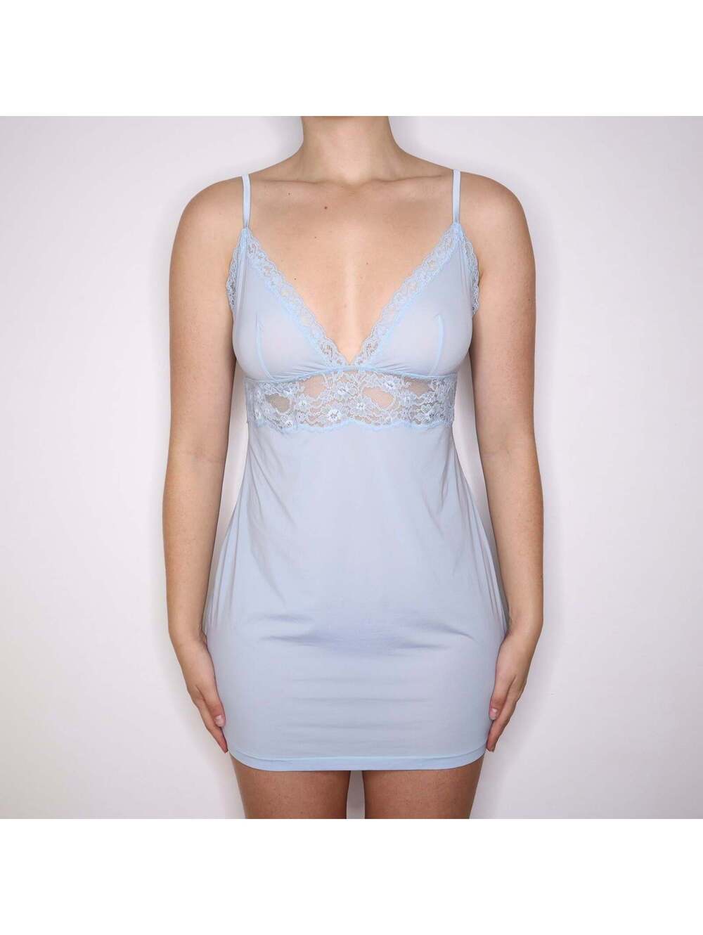 Y2K LA PERLA Baby Blue Lace Slip Dress (L)